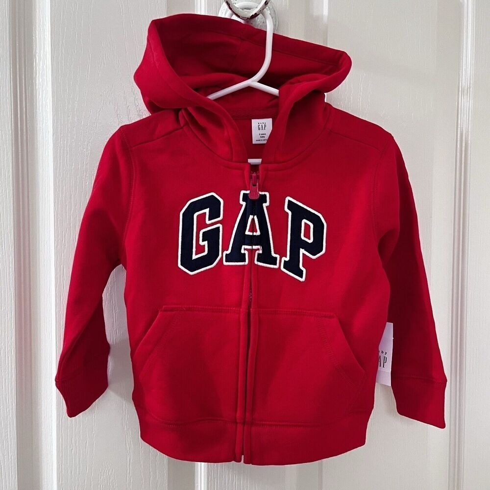Baby Gap Logo Red Zip Hoodie Hooded Full Zip Sweatshirt Boys Size 2 Years NWT